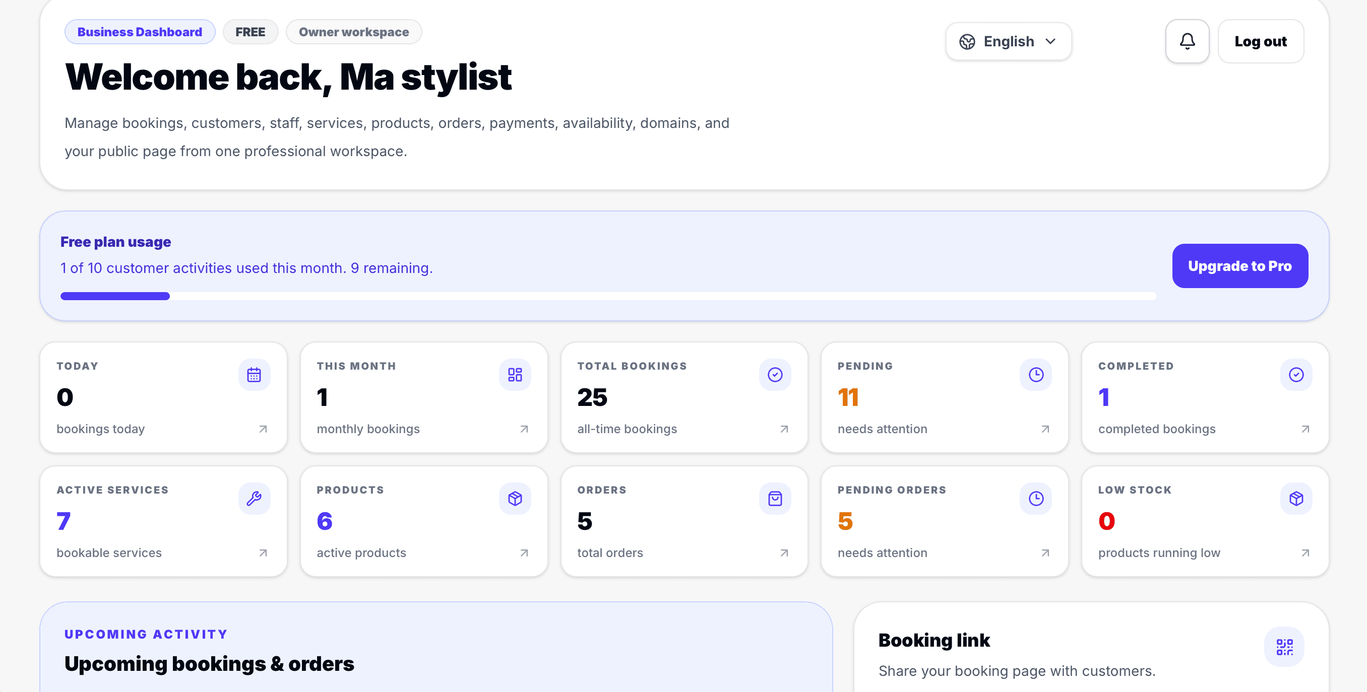 Rikly business management platform dashboard